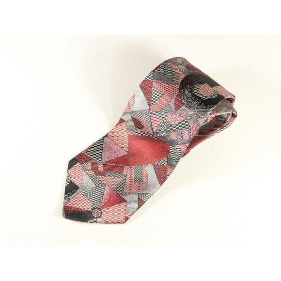 Vintage Jonathan Bryan abstract neck tie, red + chrome umbrella mod necktie, - Picture 2 of 10
